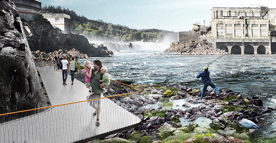 Willamette Falls Riverwalk工业遗址上的峡谷瀑布河流景观规划方案