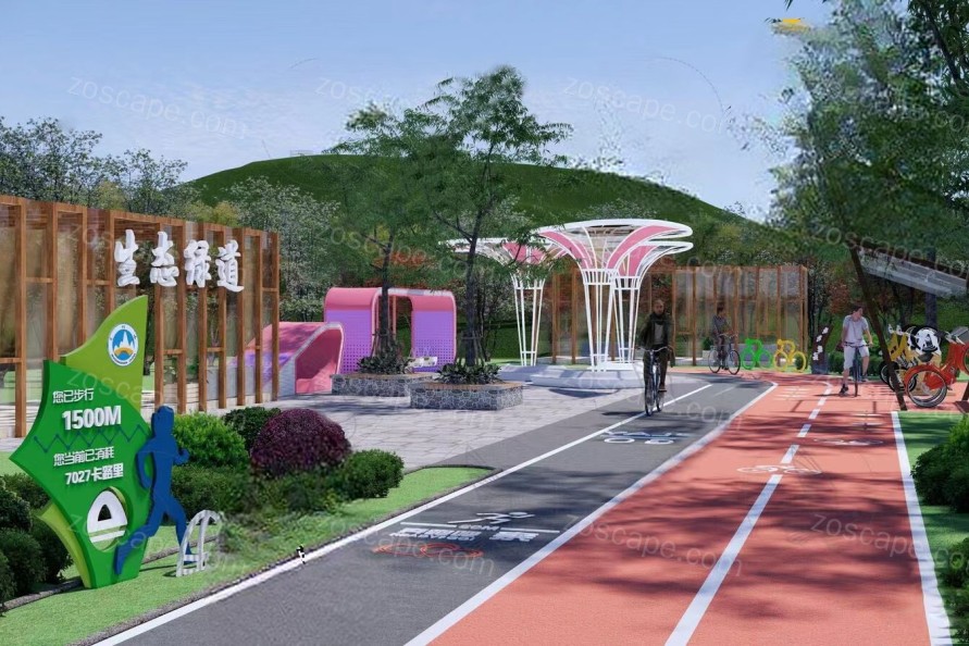 精品村落建设乡野郊野绿道步行道模型现代公园生态骑行道步道su