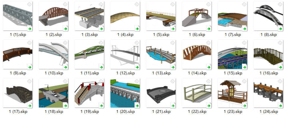 28个桥梁园林景观桥小品构筑物精细SU模型（二）