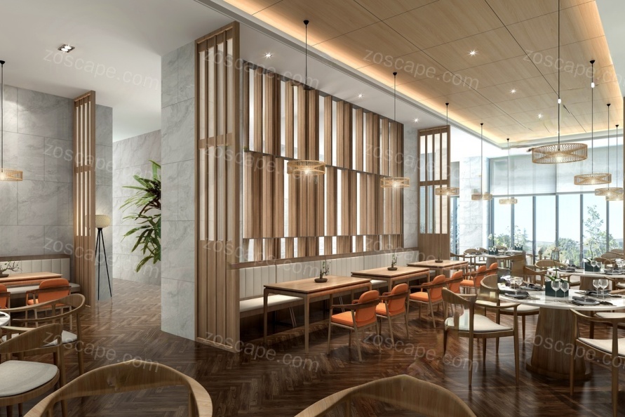 现代轻奢高档主题餐厅快餐店室内装修布置精细SU模型3