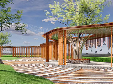 园林景观构筑物钢结构异形景观廊架SU模型