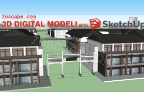 中式商业建筑模型-中式景观建筑sketchup模型下载 by Nradlykl