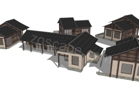 中式古典建筑群-日式风格建筑SU模型 by dyw010186