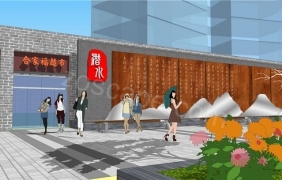 中式特色景墙sketchup模型-商业步行街景观升级改造 by admin