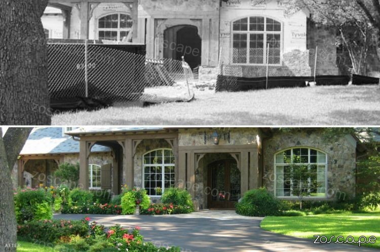 别墅花园的施工前后对比---精湛的景观设计与景观养护Before and after the construction of the garden villa,