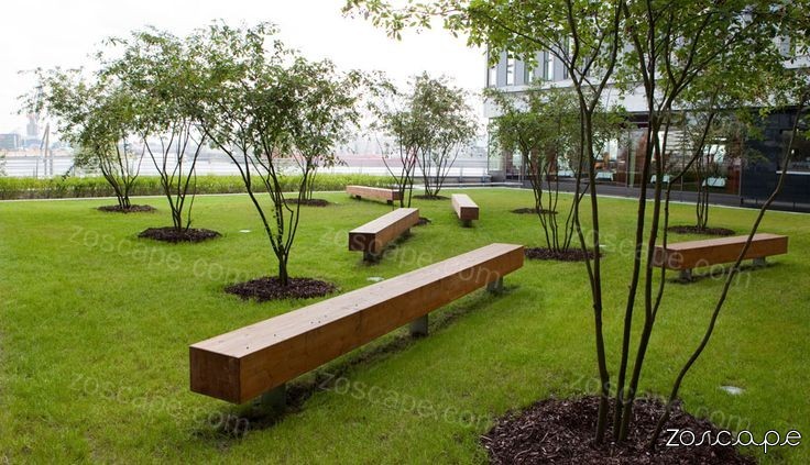 城市公园-不规则排列的景观坐凳