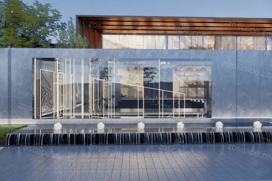 现代艺术跌水景观叠水模型特色水景喷泉景观su节点模型
