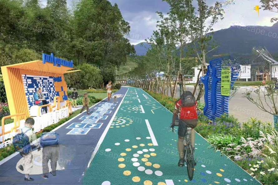 新农村建设绿道景观模型风貌改造现代健康绿道模型骑行道游步道s