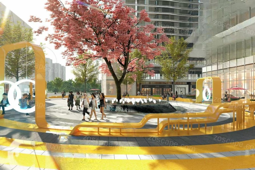 商业街模型购物中心广场互动景观模型红飘带水景su模型