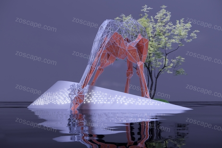 现代景观雕塑装置水景模型鹿小品模型创意景观小品模型现代SU模
