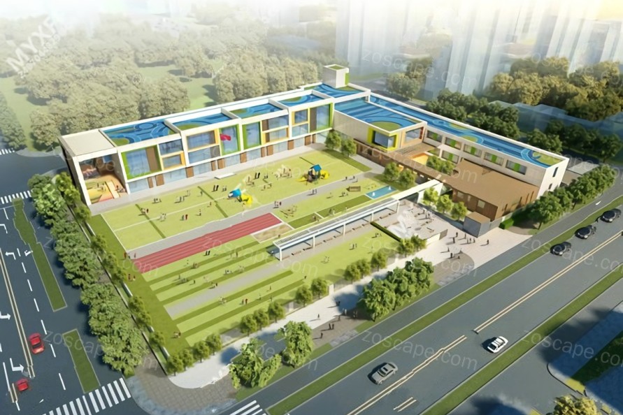 济南仁恒公园世纪幼儿园建筑模型现代幼儿园学校校园建筑SU模型