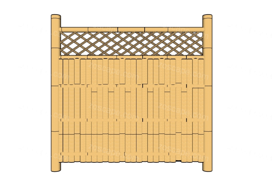 3个日式小品竹木篱笆围栏栏杆景观建筑SU模型2