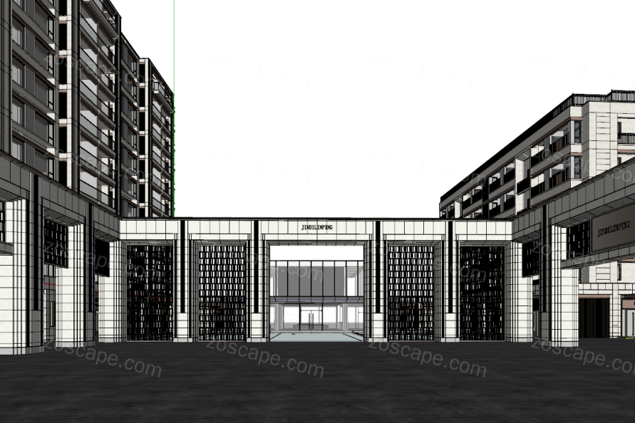 杭州金地江山风华住宅区高层洋房建筑设计示范区入口建筑设计SU