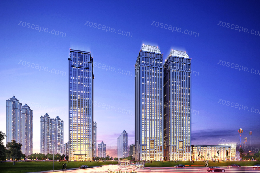 成都恒大中央广场二期现代超高层豪宅建筑及示范区景观SU模型