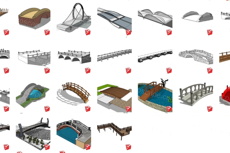 52个桥梁园林景观桥小品构筑物精细SU模型（七）