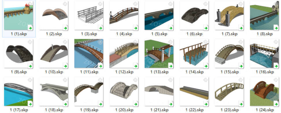 28个桥梁园林景观桥小品构筑物精细SU模型（五）