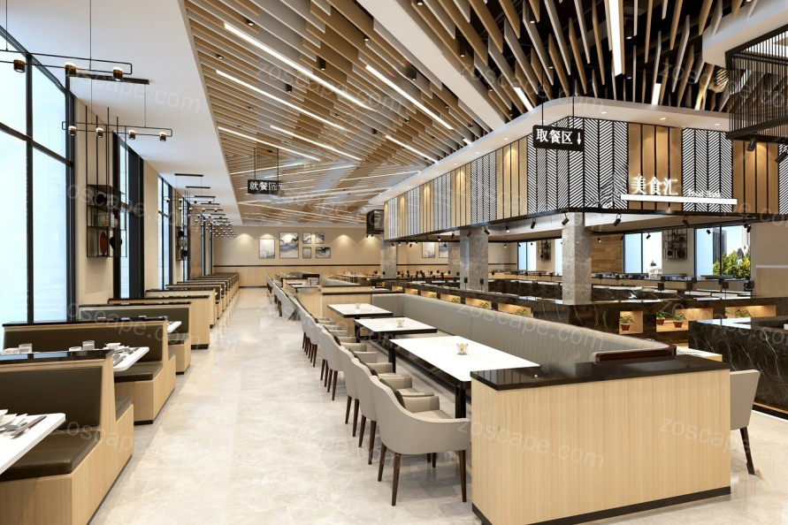 现代轻奢高档主题餐厅快餐店室内装修布置精细SU模型7