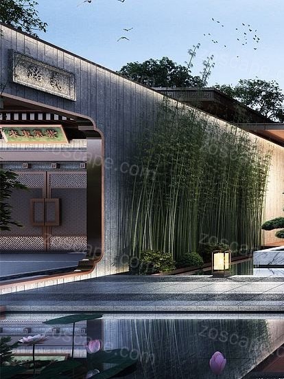 新中式高层住宅示范区居住展示区景观su模型