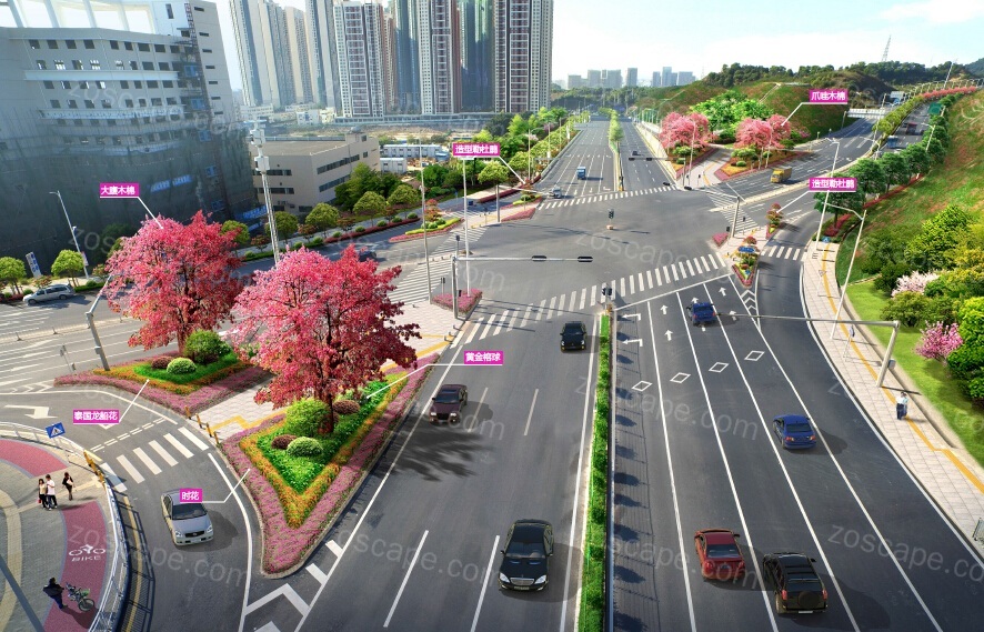 道路绿化升级改造-路侧绿地园林景观设计效果图
