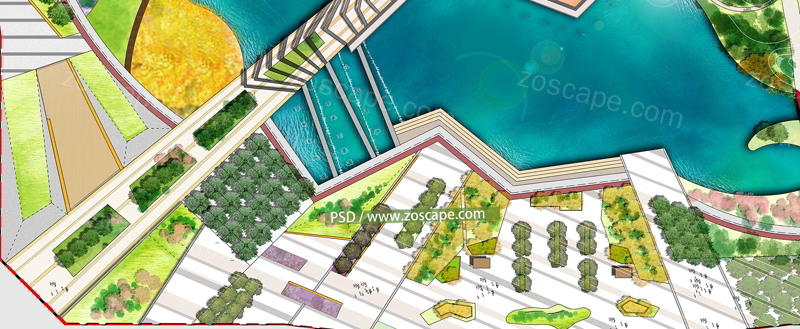 活力翡翠岛公园--休闲度假旅游区景观设计PSD平面图