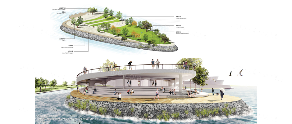 滨水滨江湖心岛景观设计效果图