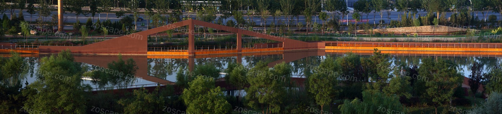 河岸滨水公园创意景观廊桥设计意向图