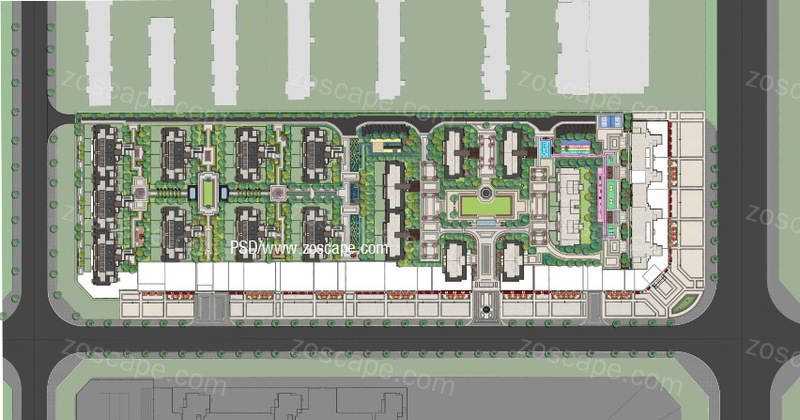 欧式风格居住小区-花园式住宅园林景观设计PSD平面图
