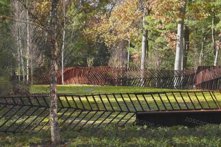Flex Fence森林公园锈蚀钢板雕塑围栏设计
