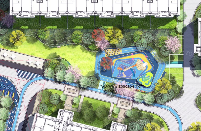 高品质居住区园林景观花园住宅设计PSD彩色平面图源文件