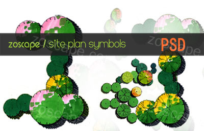 手绘风格园林景观设计平面图素材-PSD植物图例-分层素材