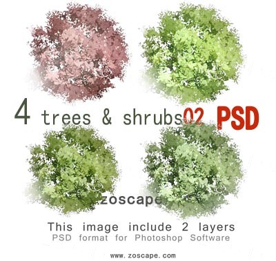 zoscape海外原创素材-园林景观植物逼真树-psd植物贴图素材