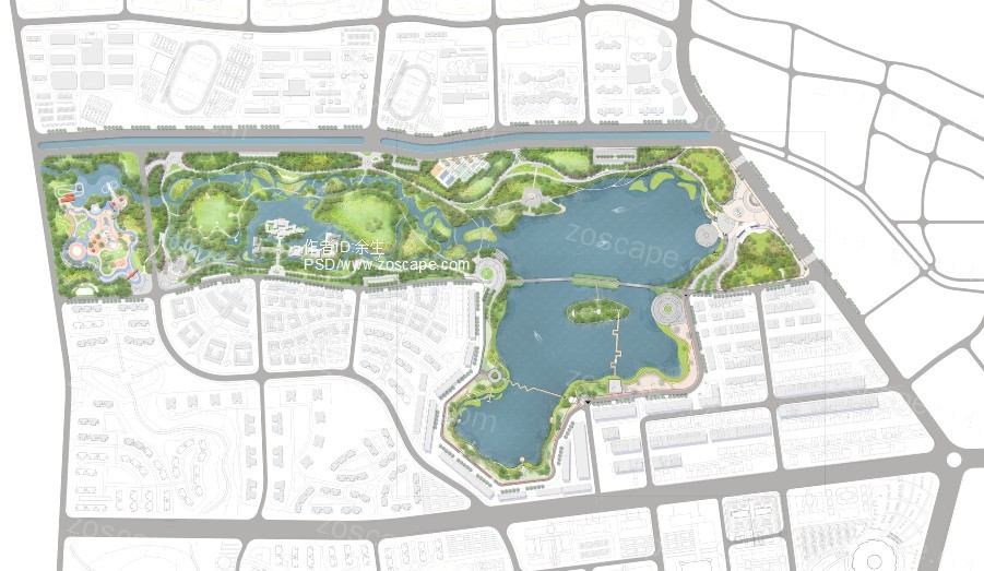 原创滨水公园盆景园植物园生态湿地观光园景观设计彩色平面图PSD