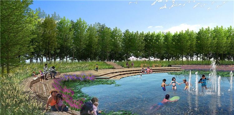 湿地景观区荷塘改造亲水活动区景观设计效果图