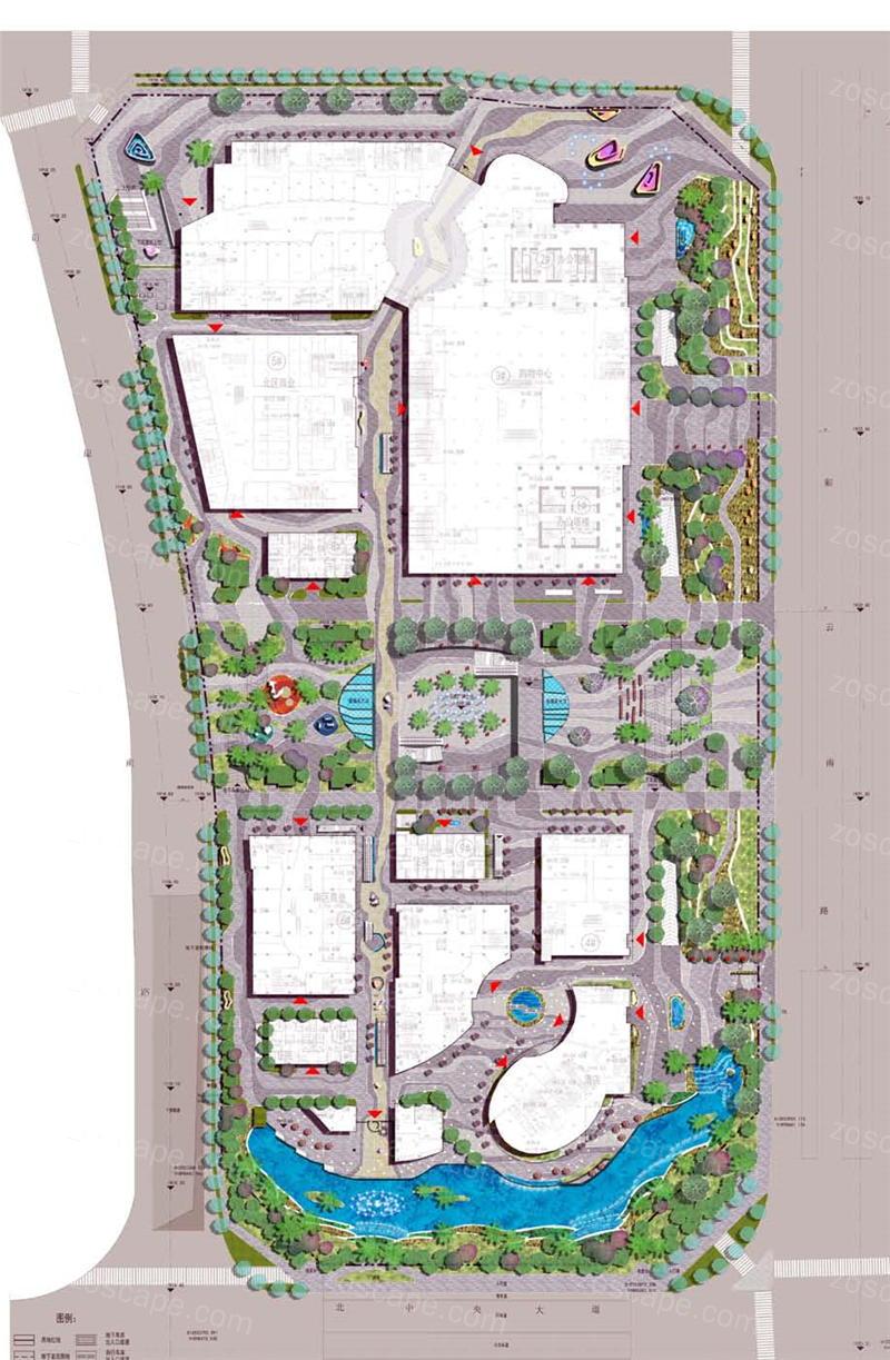 CBD商业步行街开放空间园林景观设计平面图