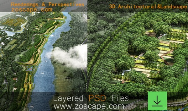 生态公园滨水绿化带景观设计项目鸟瞰图
